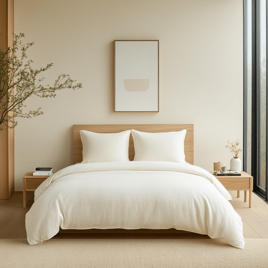 Off-White Washed Heavyweight Linen Duvet Cover Set - Close-Up Photo