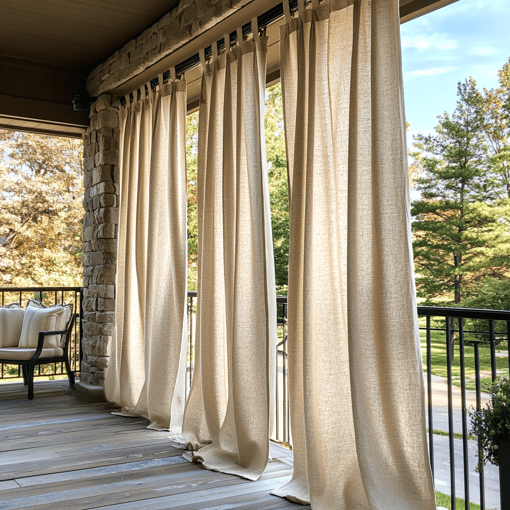 Outdoor Tab Top Linen Curtains For Porch - Natural Beige