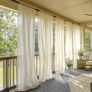 Sheer Outdoor Linen Rod Pocket Curtains For Porch - Off-White