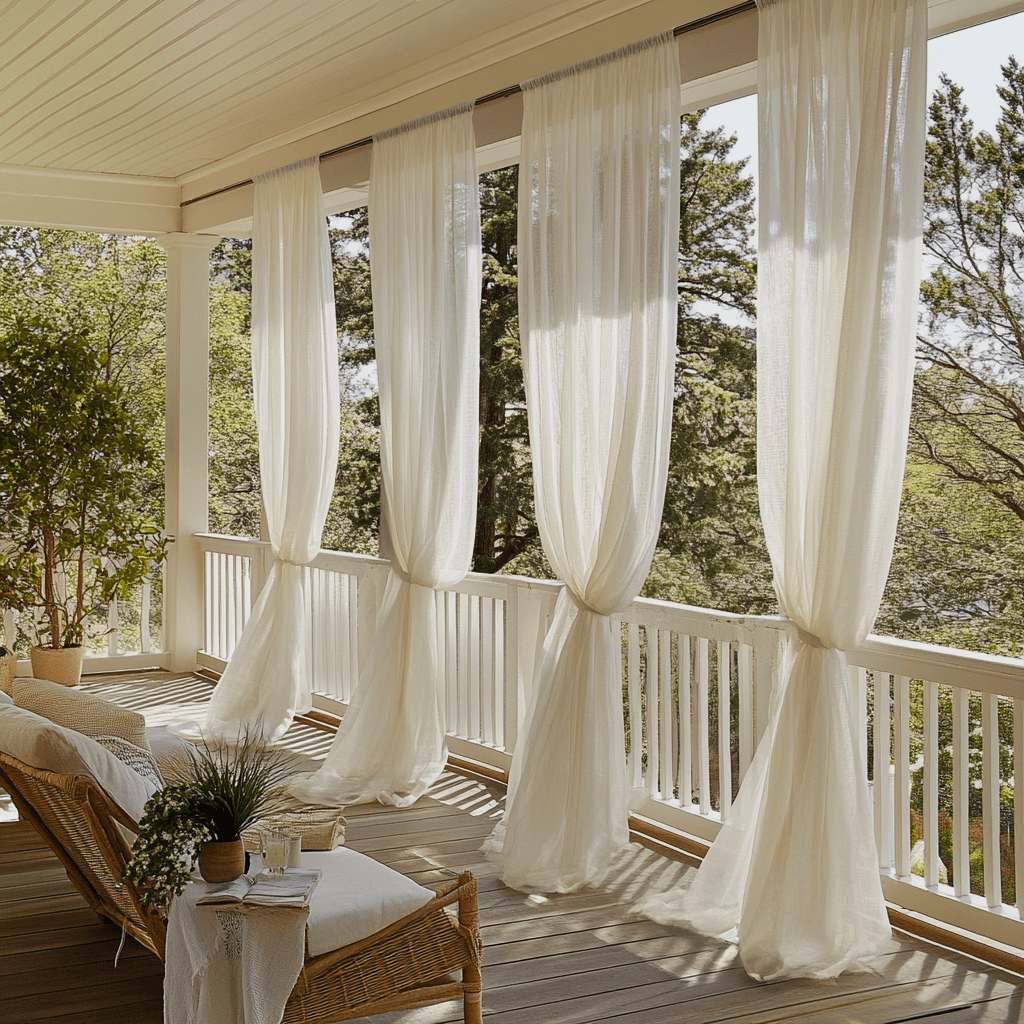 Sheer Outdoor Linen Rod Pocket Curtains For Porch - Off-White