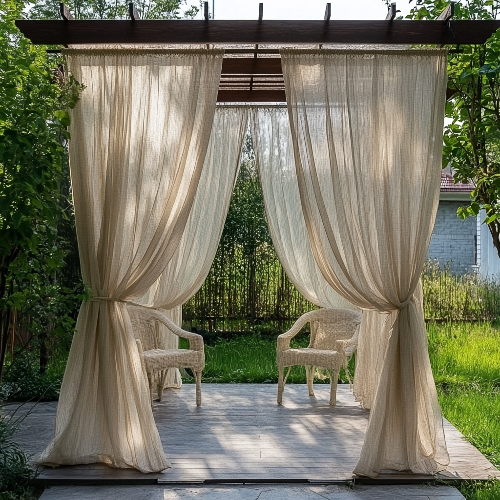 Sheer Linen Outdoor Pergola Curtains - Rod Pocket - Natural