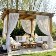 Sheer Linen Outdoor Pergola Curtains - Rod Pocket - Off-White