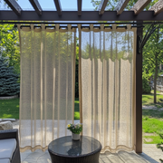 Sheer Linen Outdoor Pergola Curtains - Metallic Grommets - Natural