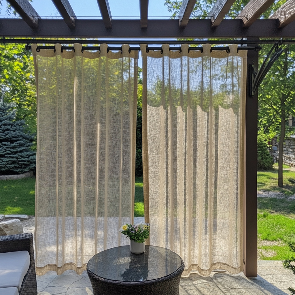 Sheer Linen Outdoor Pergola Curtains - Metallic Grommets - Natural