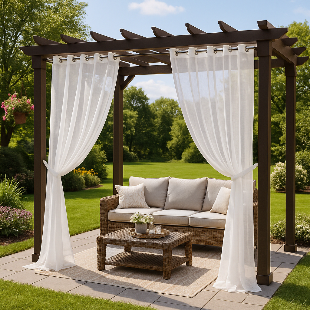 Sheer Linen Outdoor Pergola Curtains - Metallic Grommets - Off-White