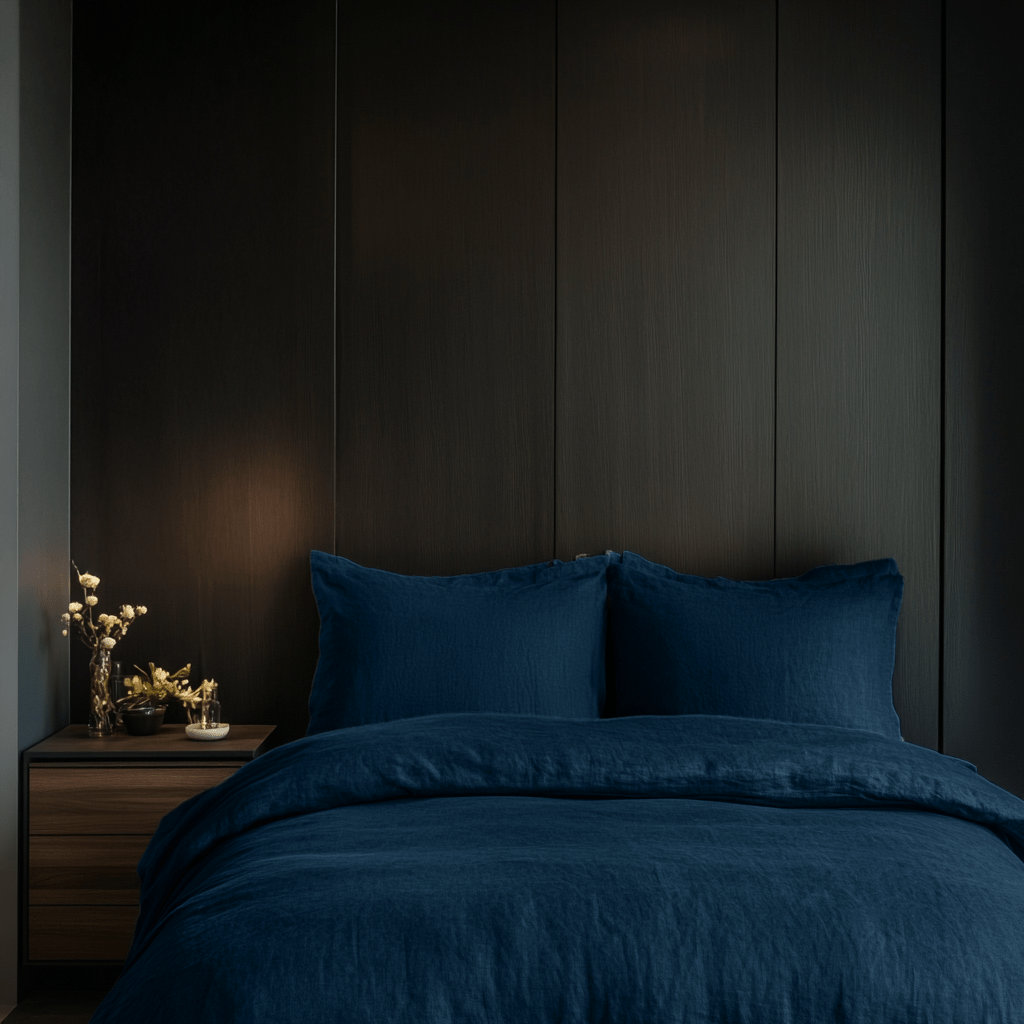 Dark Blue Linen Duvet Cover Set