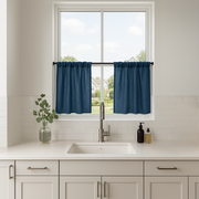 Peacock Blue Linen Kitchen Curtains