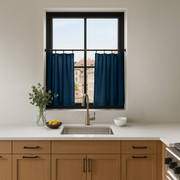 Peacock Blue Linen Kitchen Curtains