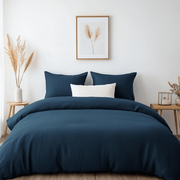 Peacock Dark Blue Queen Linen Duvet Cover Set