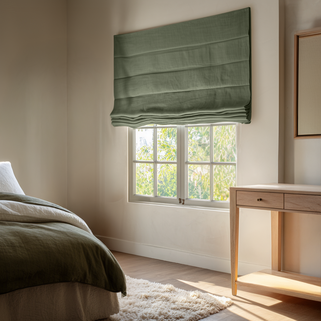 Sage Green Relaxed Blackout Roman Shades