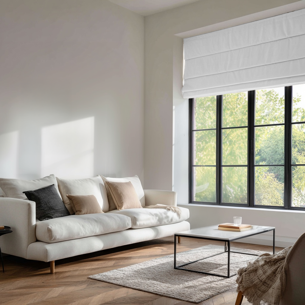 White Linen Blackout Roman Shades