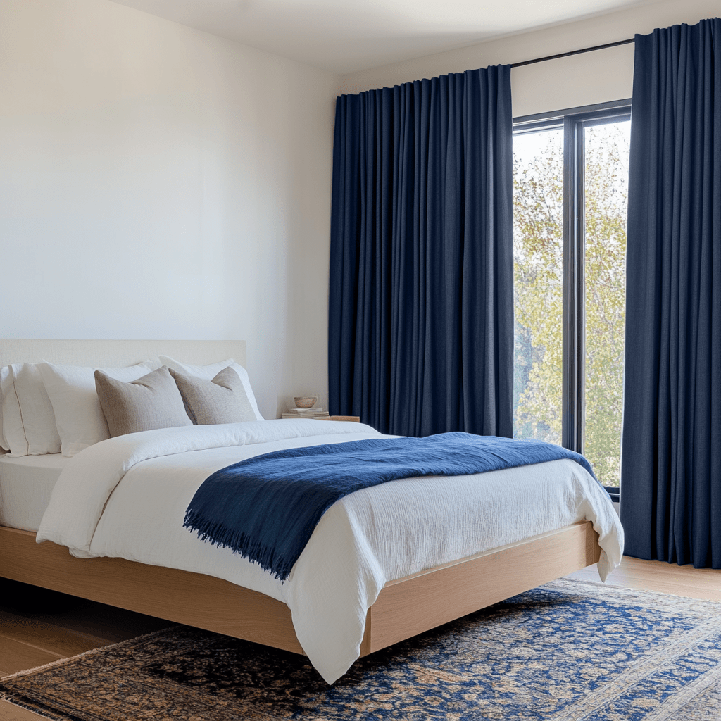 Royal Dark Blue Bedroom Curtains