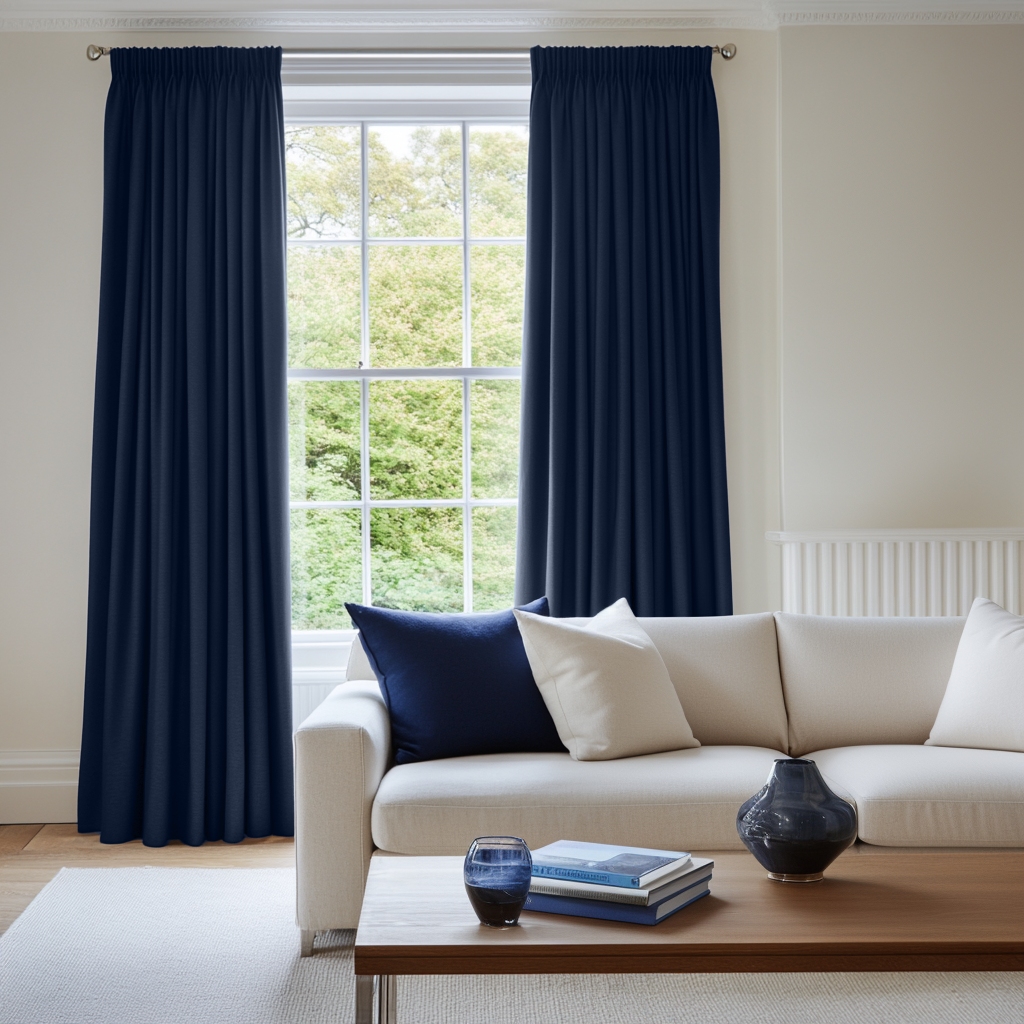 Royal Blue Linen Pencil Pleat Blackout Curtains