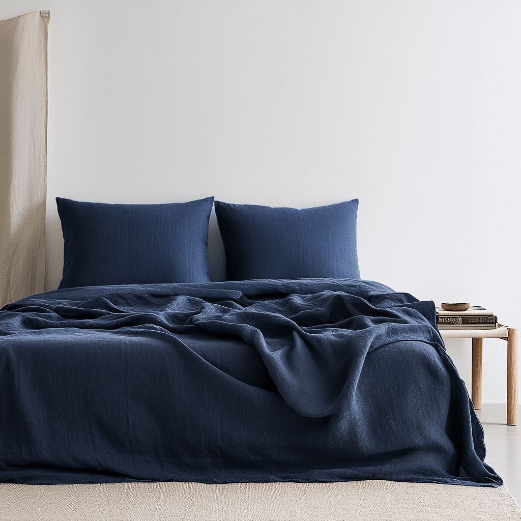 Royal Dark Blue Linen Sheet Sets 100% Washed Linen Twin, Twin