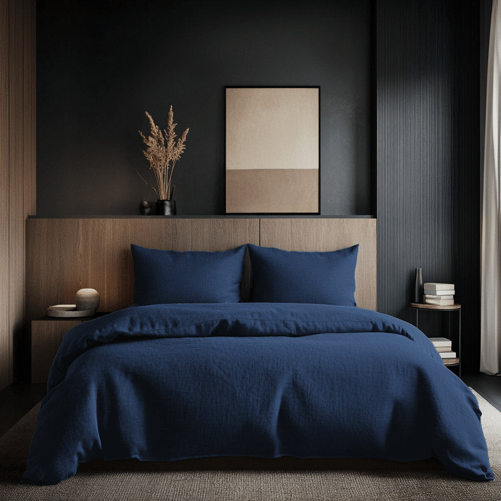 Royal Dark Blue Linen Duvet Cover Set 100% European Washed Linen