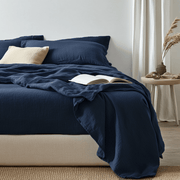 Royal Blue Washed Linen Extra Deep Pocket Fitted Sheet