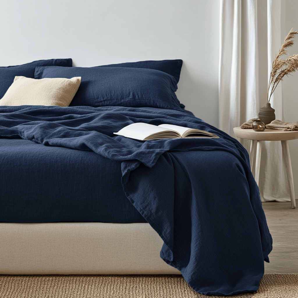 Royal Blue Washed Linen Extra Deep Pocket Fitted Sheet