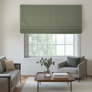 Outside Mount Sage Green Linen Blackout Roman Shades