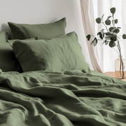 age Green Linen Flat Sheet - Close Up Photo