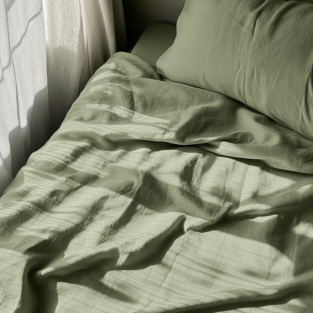 Sage Green Washed Linen Flat Sheet