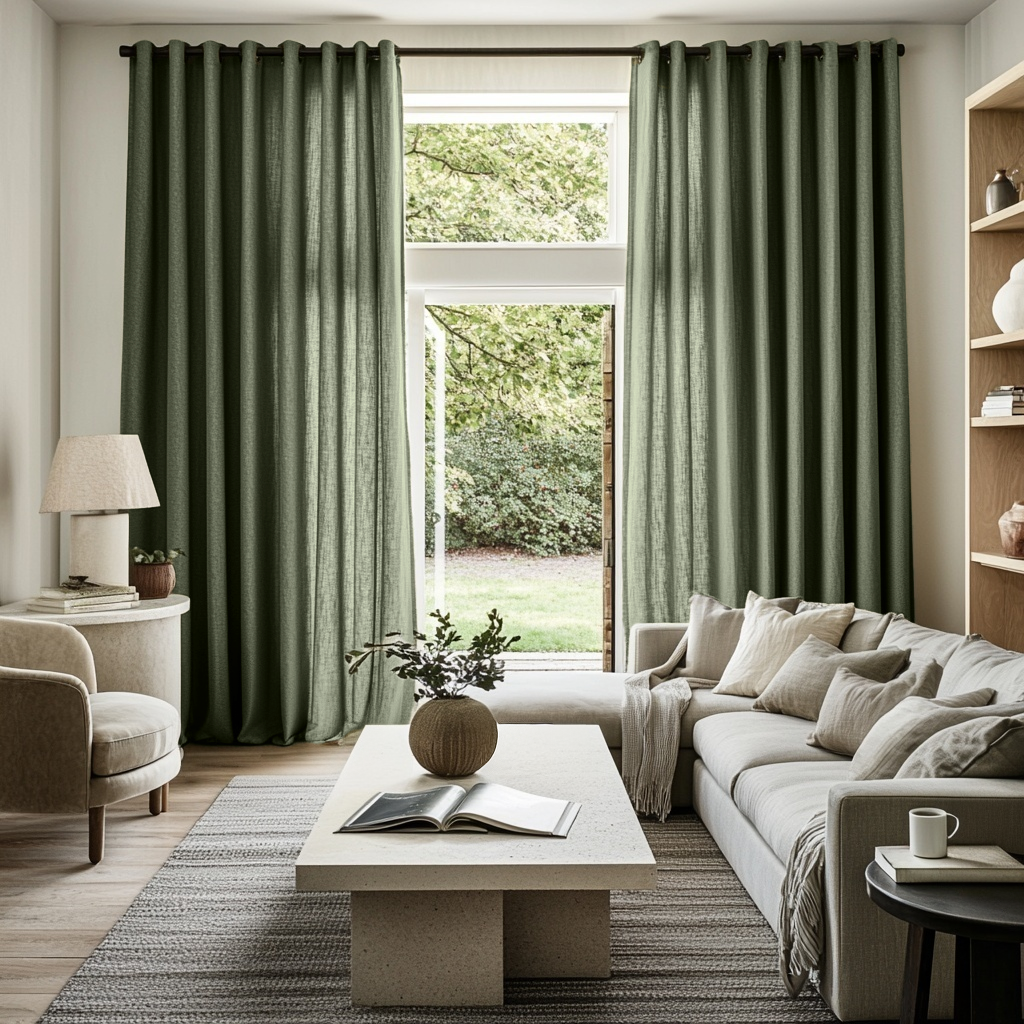 Sage Green Linen Grommet Curtains With Eyelets – Ring Top Curtains