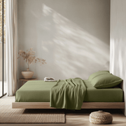 Sage Green Washed Linen Deep Pocket Fitted Sheet