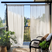 Off-White Rod Pocket Sheer Linen Outdoor Balcony Curtains