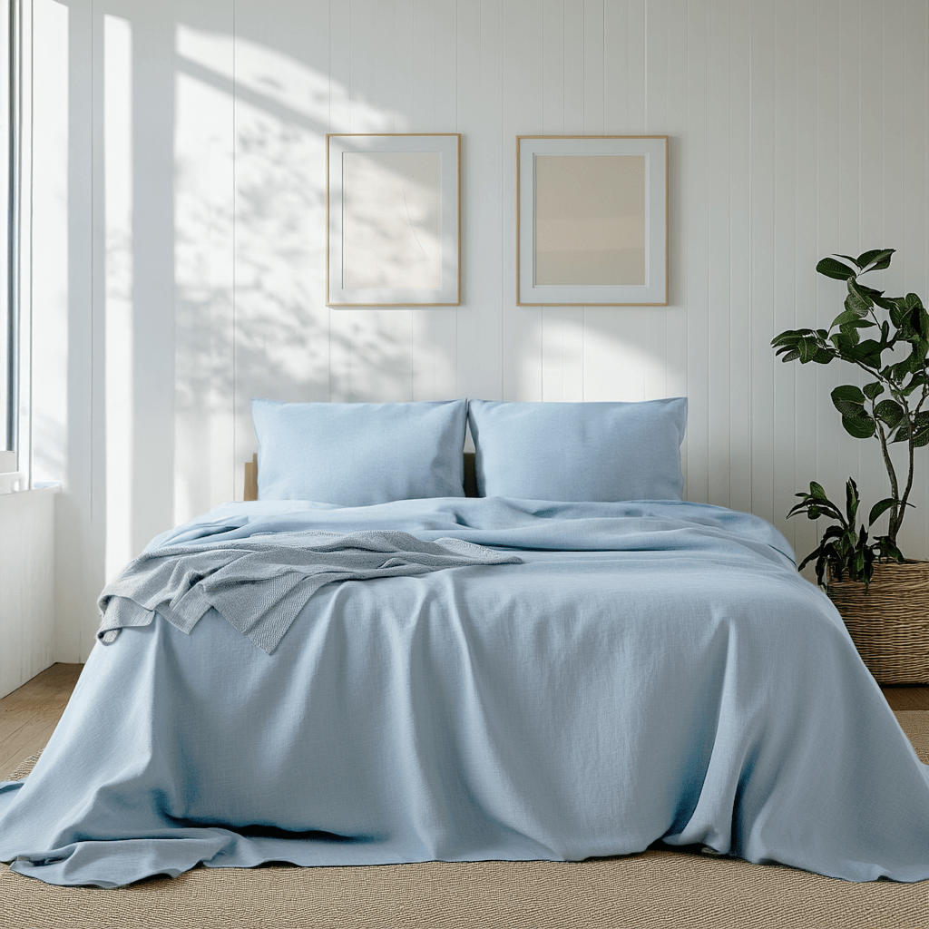 Sky Blue Linen Sheet Set