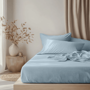 Sky Blue Linen Fitted Sheet in Sheet Set