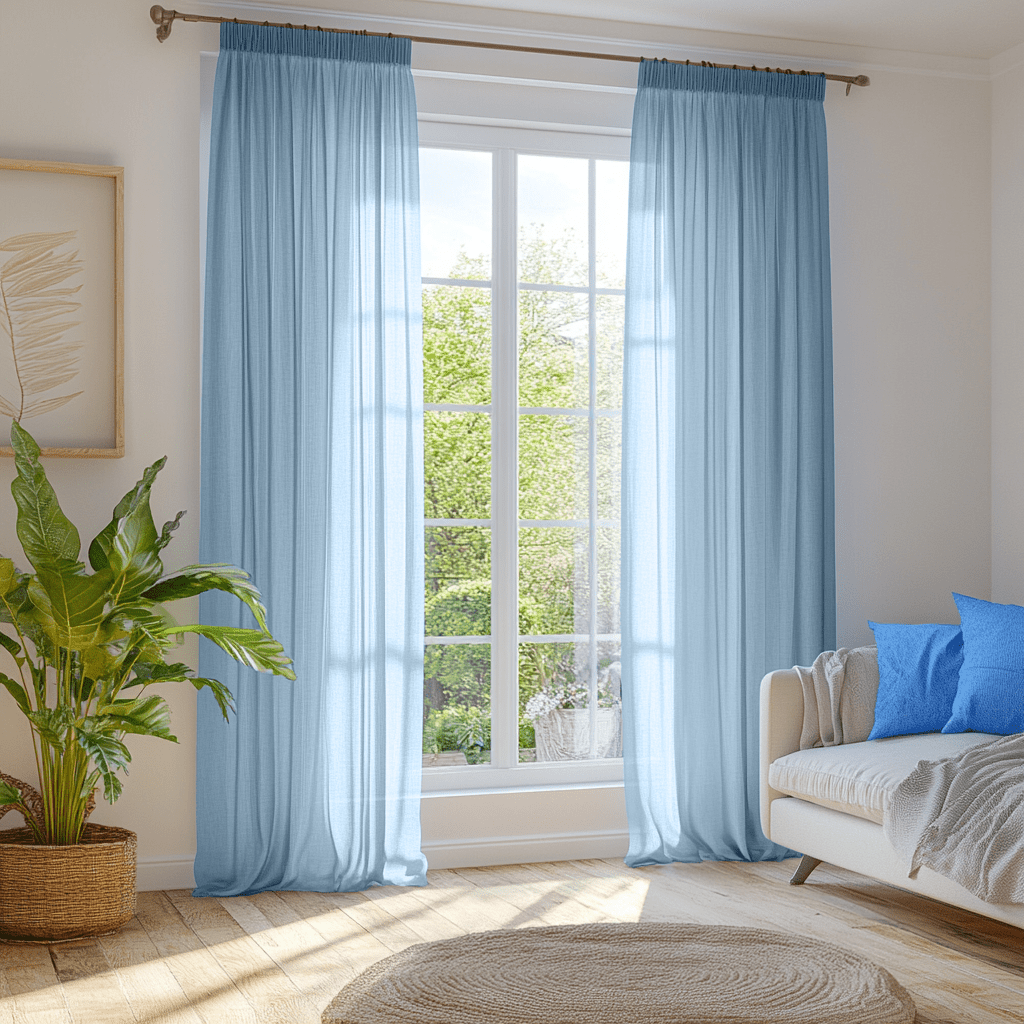Sky Light Blue Pencil Pleat Curtains - Unlined