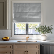Stone Grey Blackout Roman Shades for Kitchen Windows