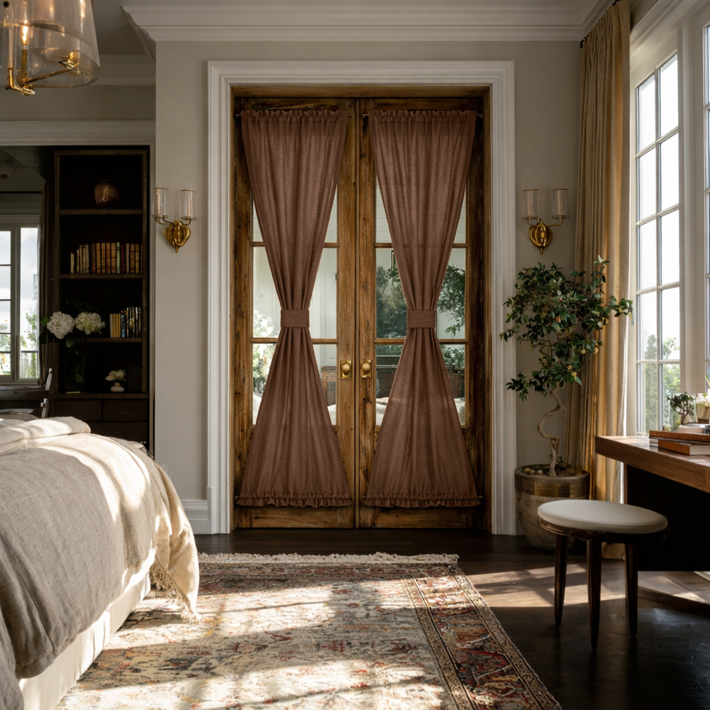 送料無料☆フランフラン　Drape Curtain 100x178cm 2枚 Tawny Brown Linen French Door Curtains - Custom Sizes: 63
