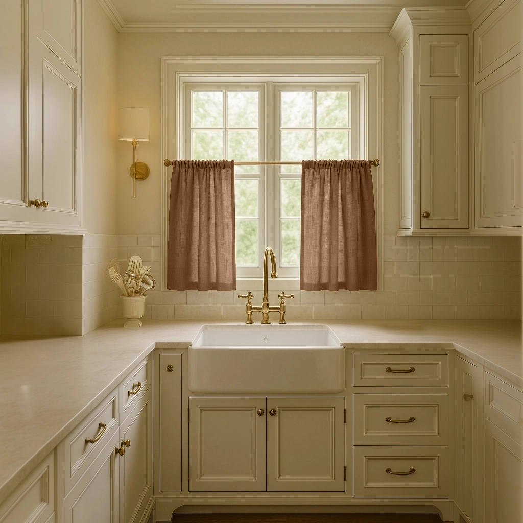 Tawny Brown Linen Kitchen Curtains