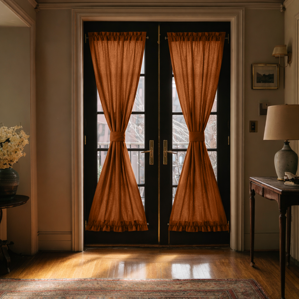 Heavy Weight Terracotta Linen French Door Curtains - Custom Sizes