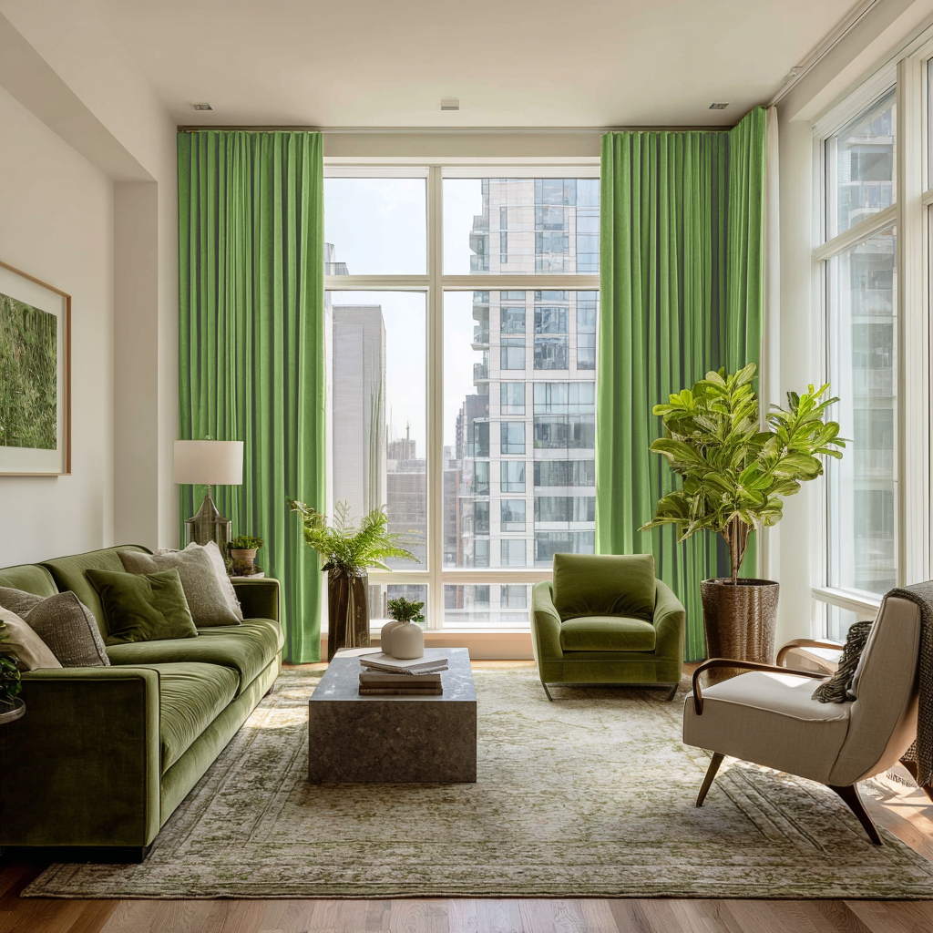 Heavy Light Green Velvet S-Fold Curtains – Custom Sizes: 63