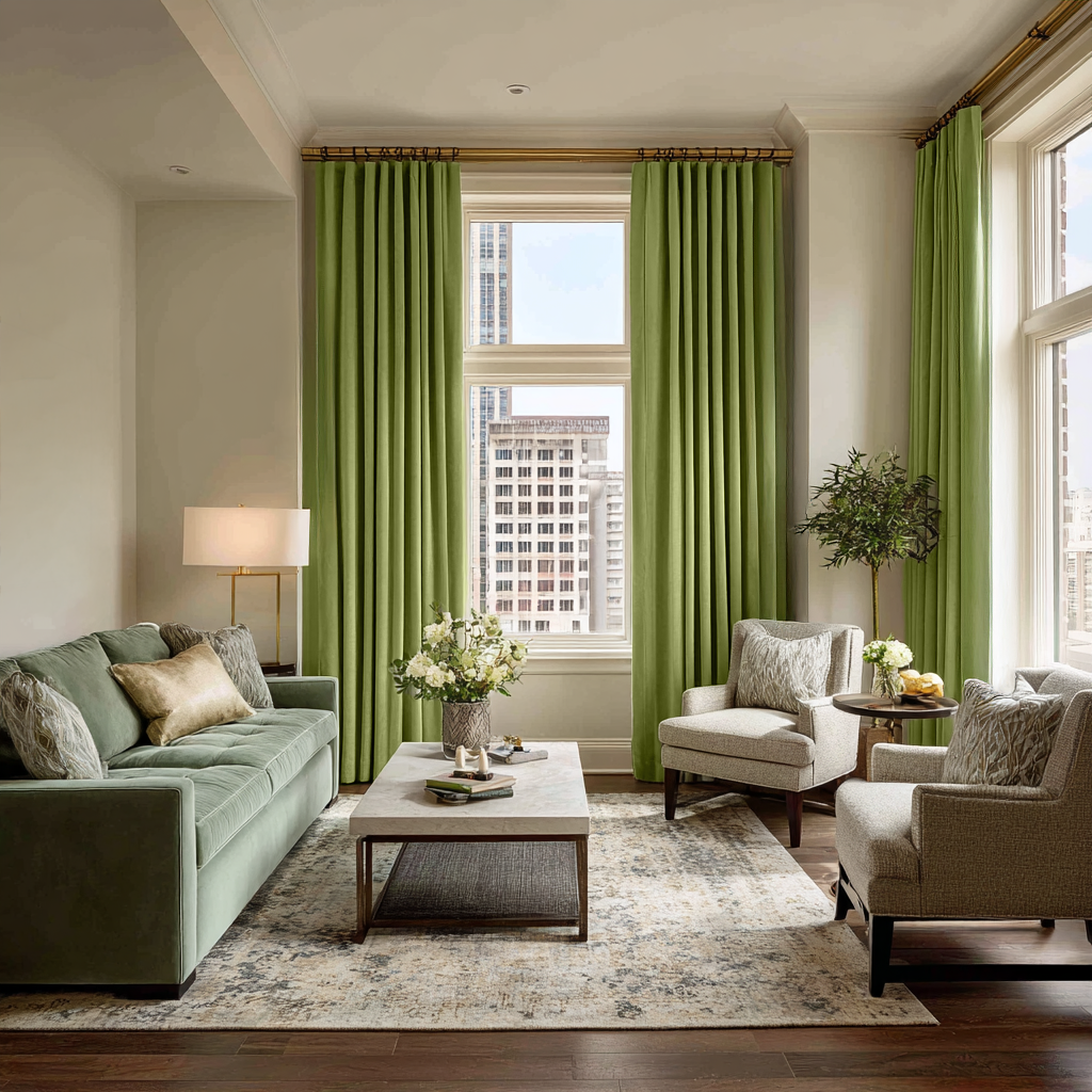 Heavy Moss Green Velvet S-Fold Curtains – Custom Sizes: 63