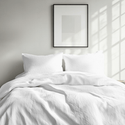 White Linen Duvet Cover Set in Bright Bedroom