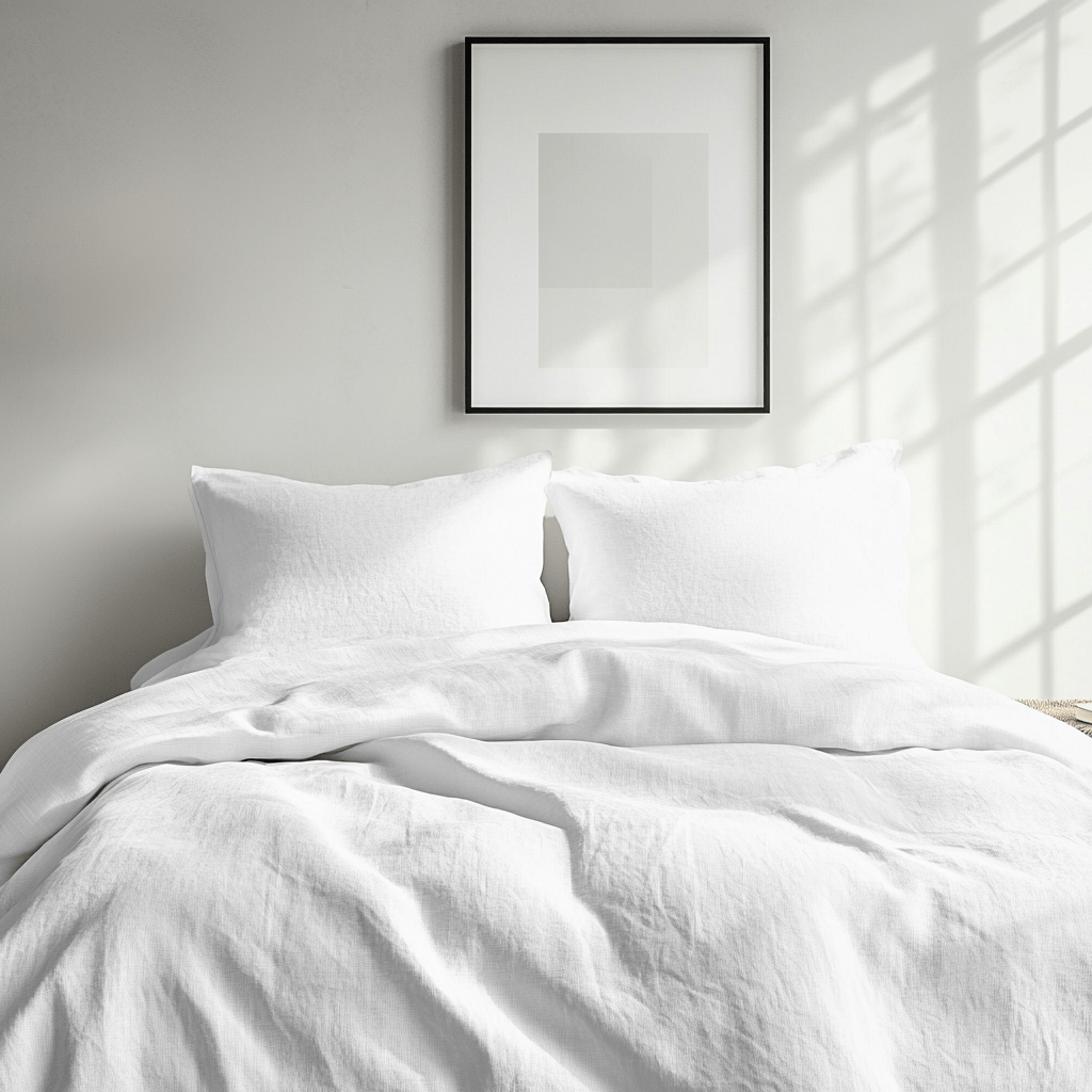 White Linen Duvet Cover Set in Bright Bedroom