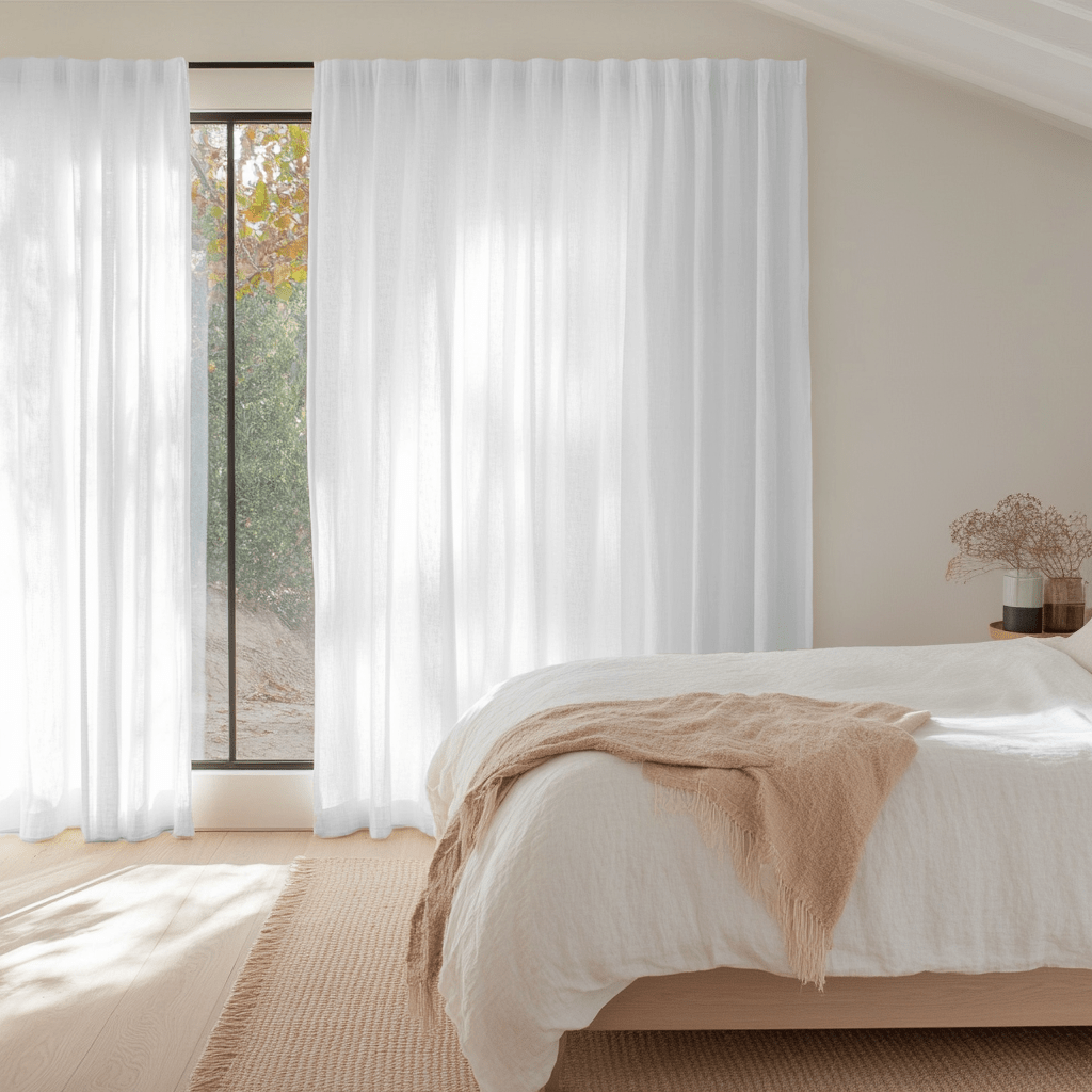 White Bedroom Curtains - 100% European Linen - Back Tab - Blackout or ...