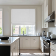 White Blackout Roman Shades for Kitchen Windows