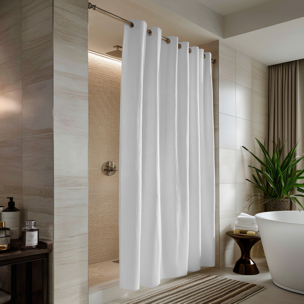 Hookless Linen Shower Curtain – No-Hook Grommet Design – Waterproof or ...