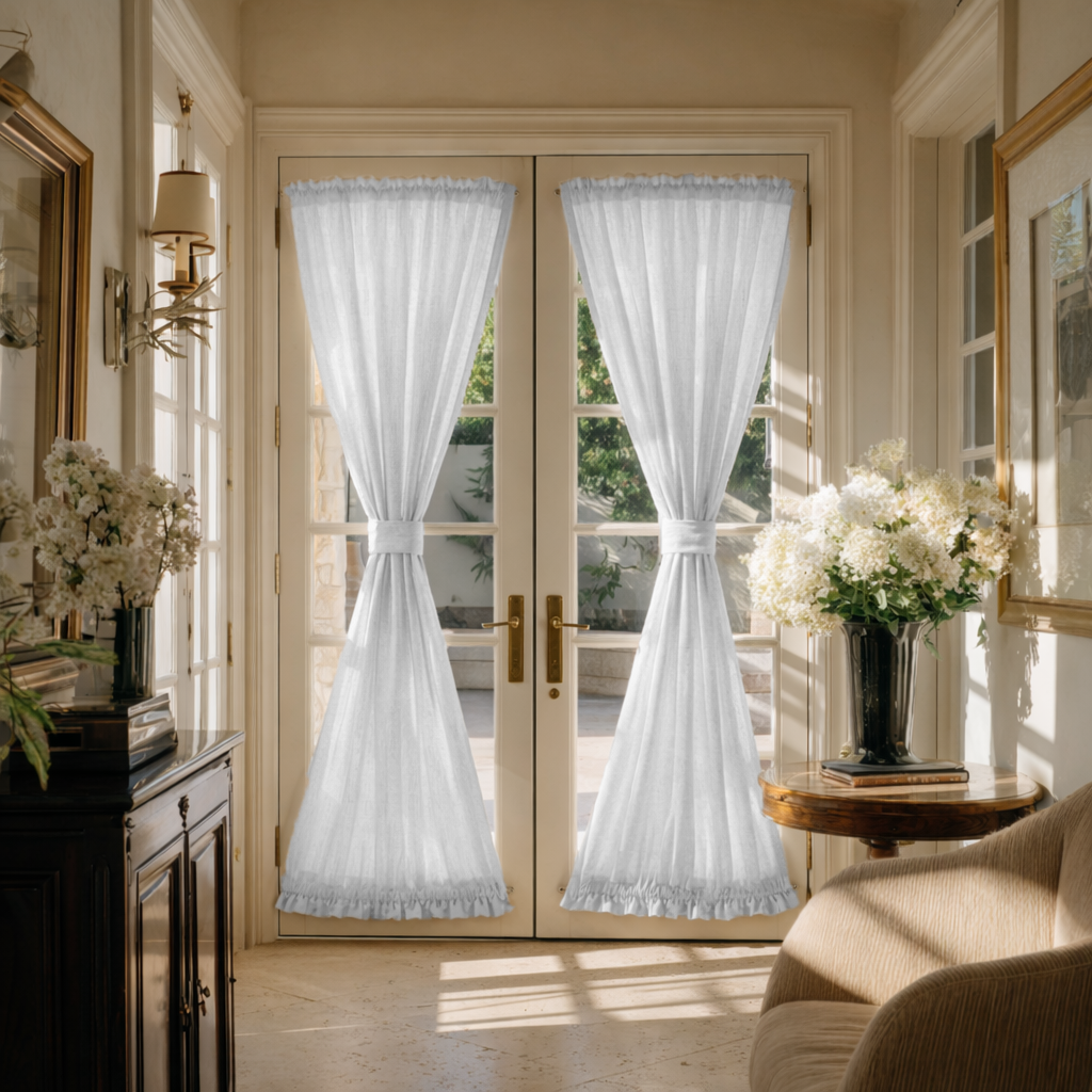 White Linen French Door Curtains - Custom Sizes: 63