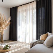 Black Linen Grommet Curtains for Wide Window