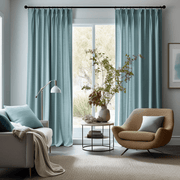 Aquamarine Blue Pinch Pleat Linen Curtain - Heading for Rings and Hooks - Custom Sizes & Colors