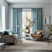Aquamarine Blue Pinch Pleat Linen Curtain - Heading for Rings and Hooks - Custom Sizes & Colors