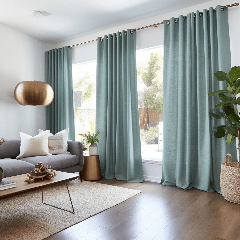 Aquamarine Blue Grommet Linen Curtains Blackout Lining Custom Sizes