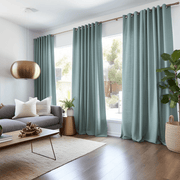 Aquamarine Blue Grommet Linen Curtain with Blackout Lining - Custom Sizes & Colors