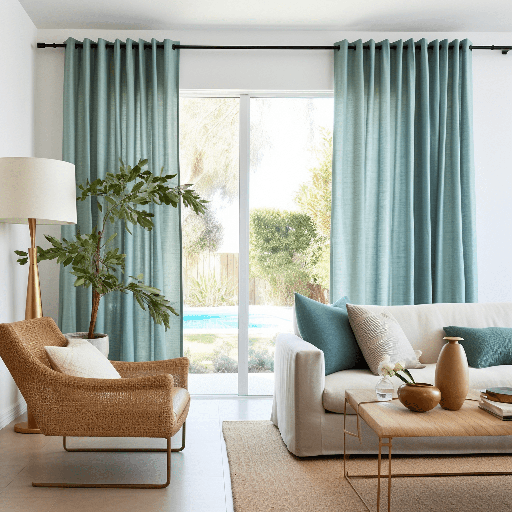Aquamarine Blue Grommet Linen Curtain with Cotton Lining - Custom Curtains & Colors