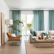 Aquamarine Blue Grommet Linen Curtain with Cotton Lining - Custom Curtains & Colors