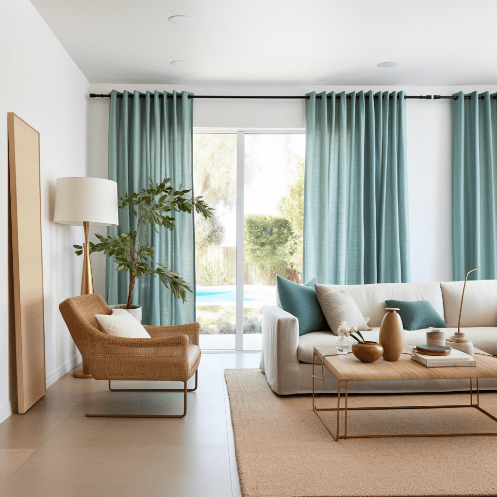 Aquamarine Blue Grommet Linen Curtain with Cotton Lining - Custom Curtains & Colors